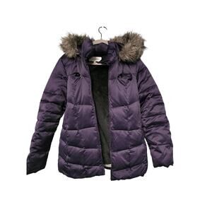 Calvin Klein Purple Winter Coat Sz L Zipper Missing Faux Fur Luxe Winter